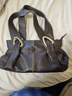 Dooney & Bourke Brown Leather Shoulder Bag with Gold Trim